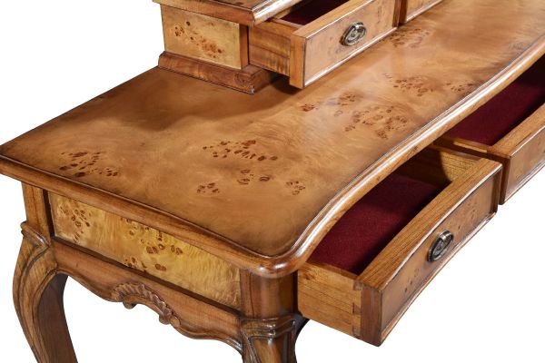 Cheshire Walnut Collection Dressing Table With Mirror 5 Drawers - CasaFenix
