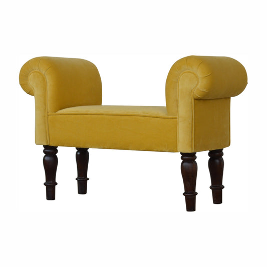 Mini Mustard Velvet Bench Dressing Table Bedroom  Stool - CasaFenix