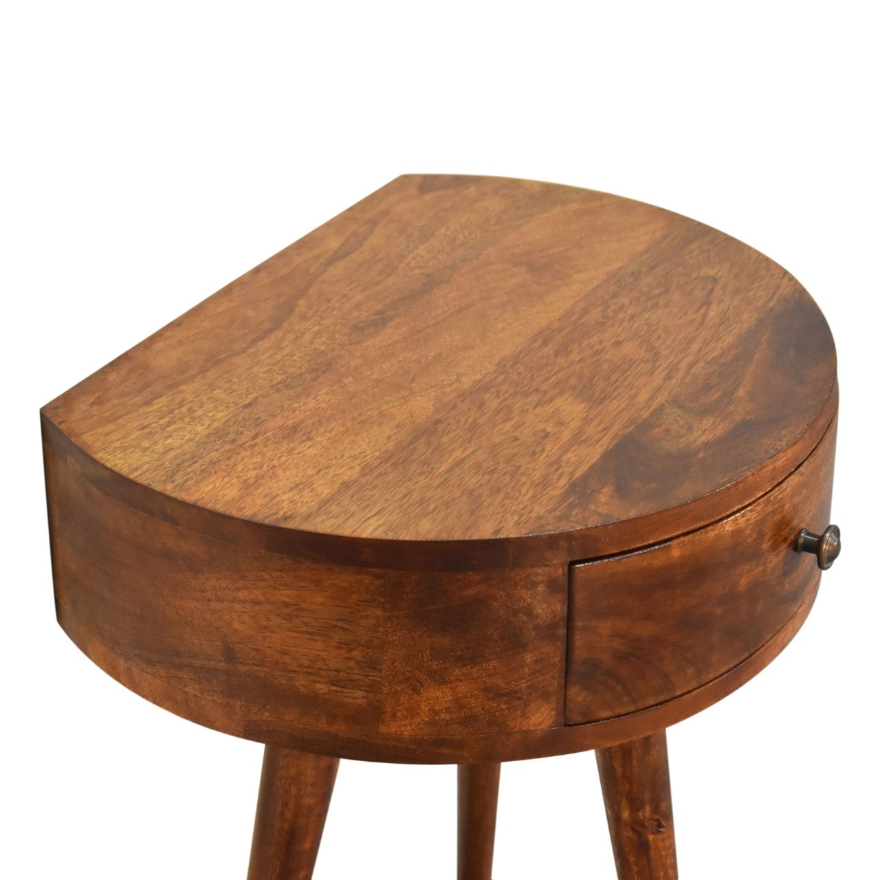 Chestnut Semi Circle Bedside 1 Drawer. Solid Mango Wood - CasaFenix