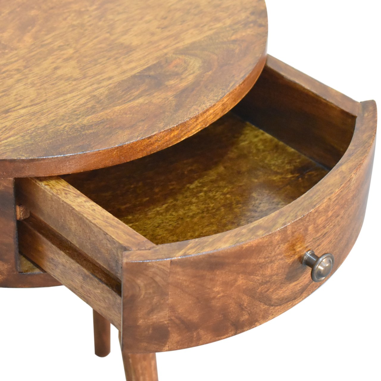 Chestnut Semi Circle Bedside 1 Drawer. Solid Mango Wood - CasaFenix
