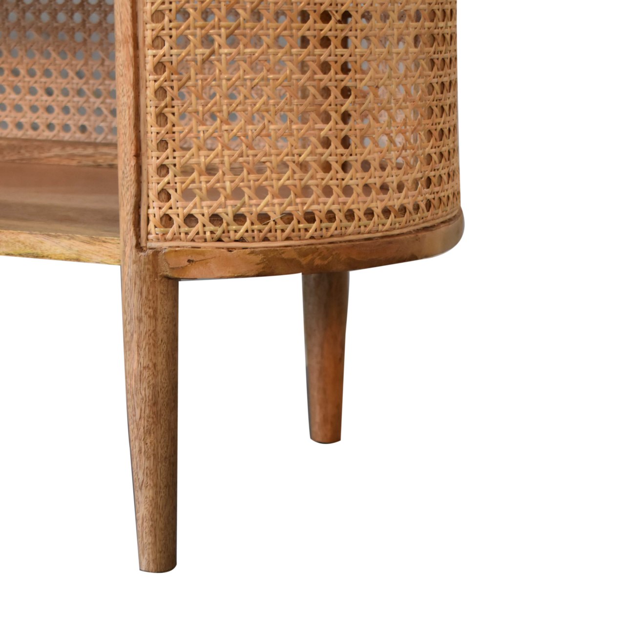 Larissa Curved Shelving Unit TV Stand Mango Wood & Rattan - CasaFenix