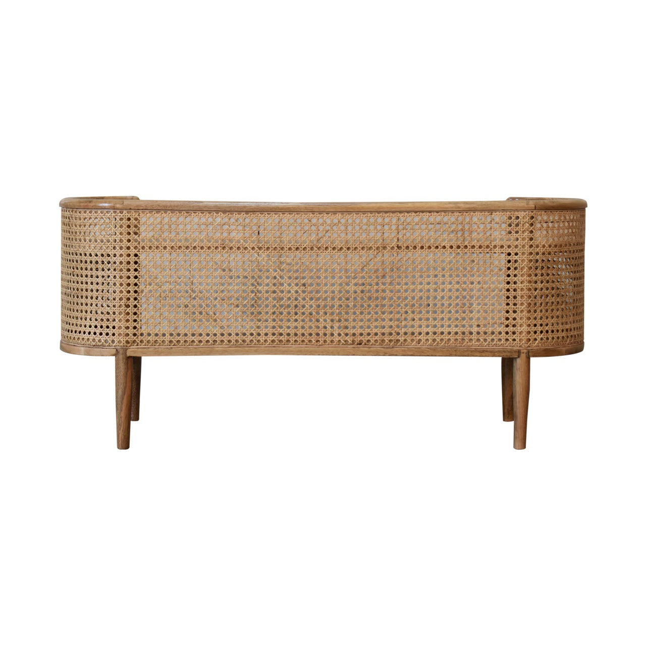 Larissa Curved Shelving Unit TV Stand Mango Wood & Rattan - CasaFenix