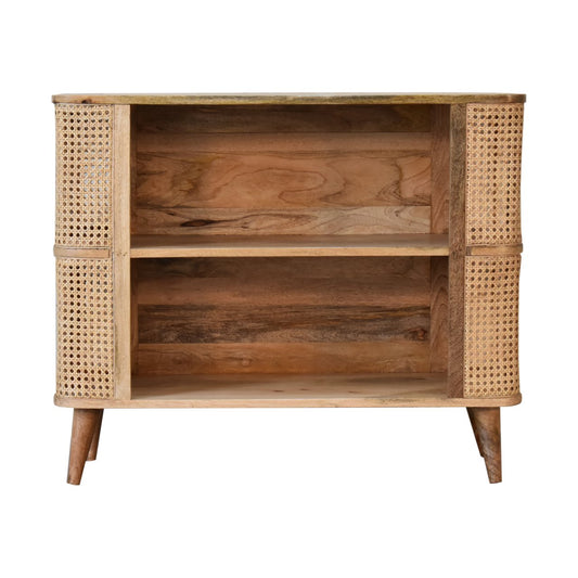 Larissa Open Cabinet Rattan & Mango Wood Bookcase Storage Unit - CasaFenix