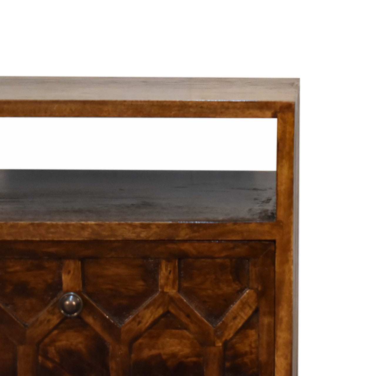 Amouri Bedside Table 2 Drawer Chest in Chestnut Finish Over SOlid Mango Wood - CasaFenix