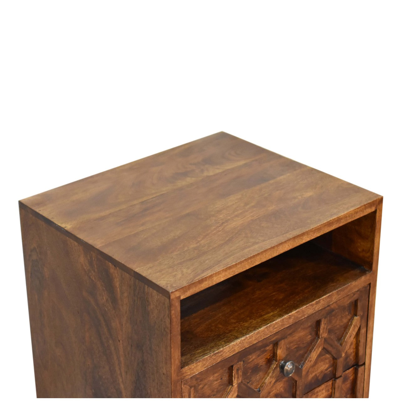 Amouri Bedside Table 2 Drawer Chest in Chestnut Finish Over SOlid Mango Wood - CasaFenix