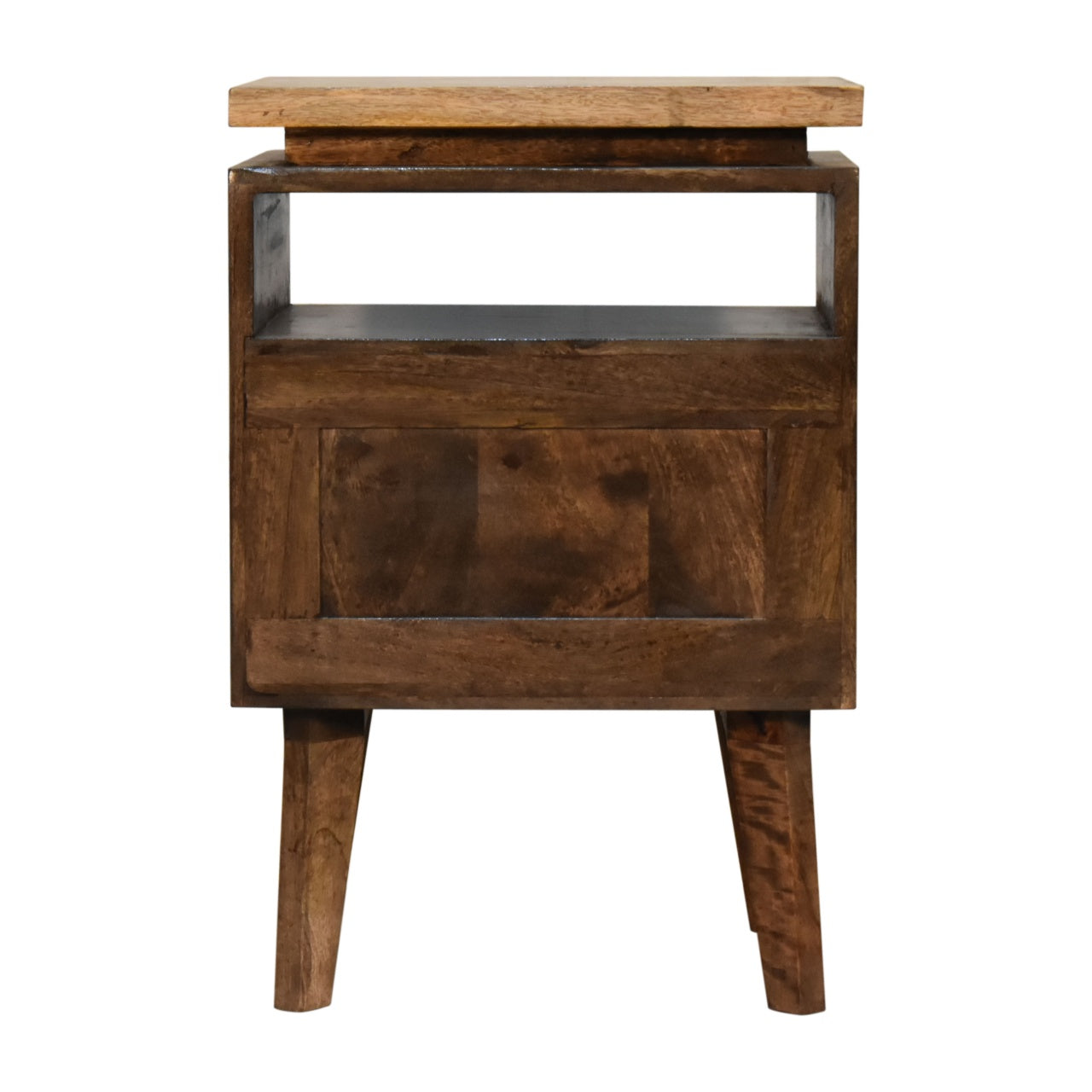 Platform Bedside Table 2 Drawer Chest Dark Finish Over  Mango Wood - CasaFenix