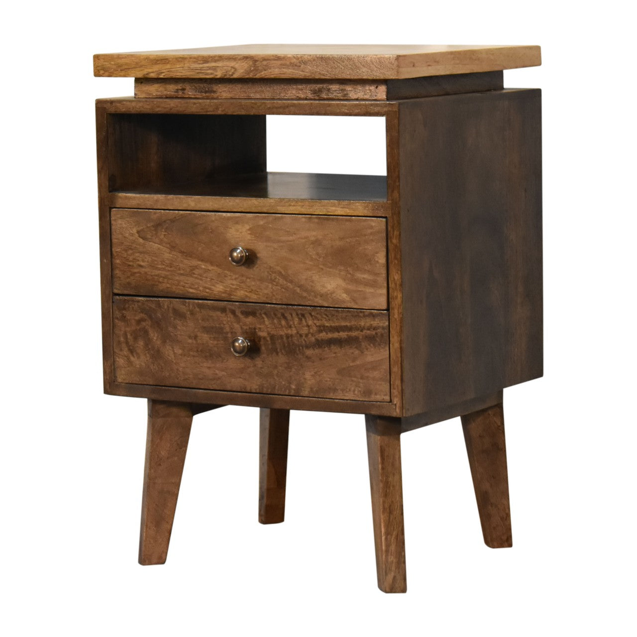 Platform Bedside Table 2 Drawer Chest Dark Finish Over  Mango Wood - CasaFenix