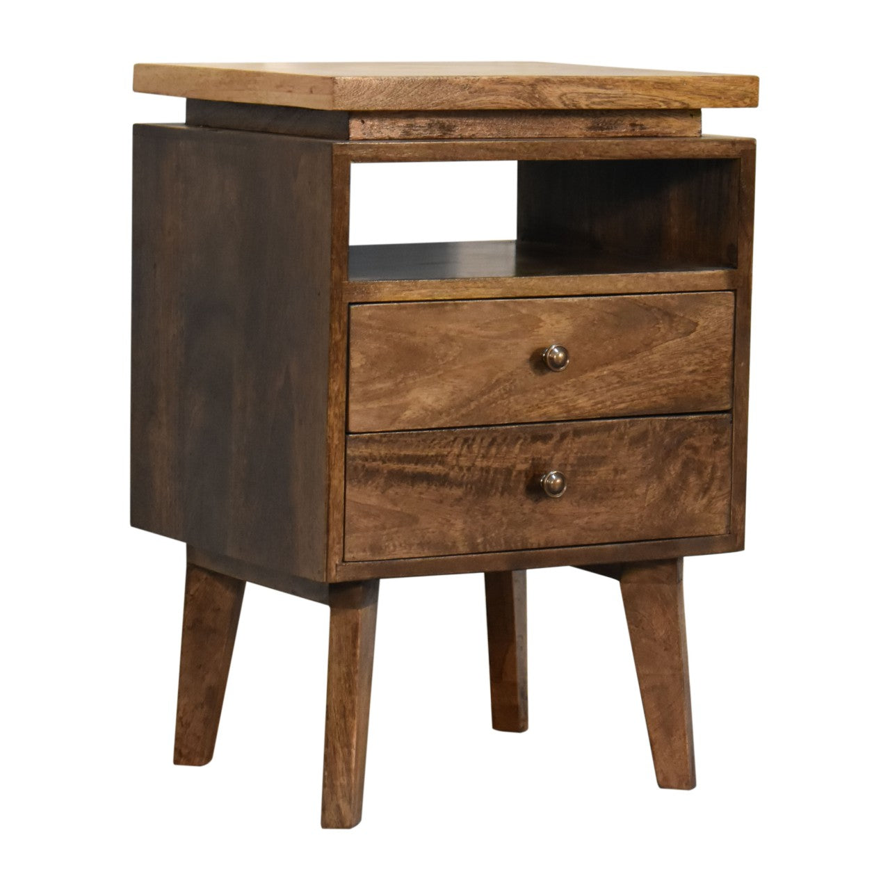 Platform Bedside Table 2 Drawer Chest Dark Finish Over  Mango Wood - CasaFenix