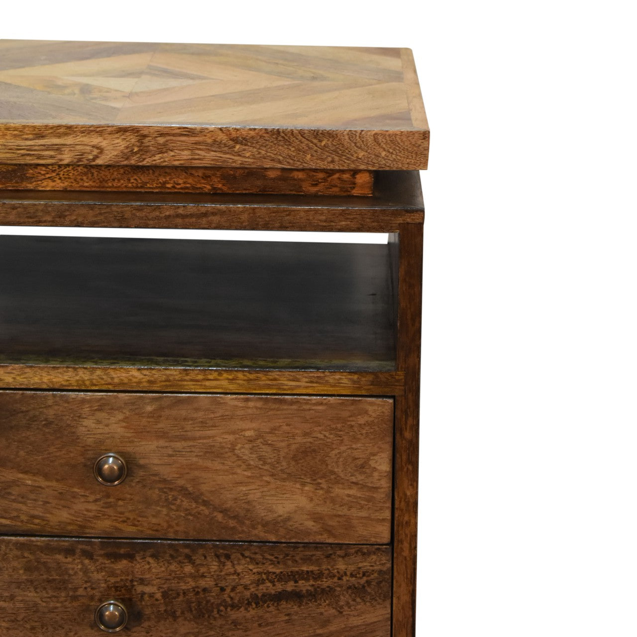Platform Bedside Table 2 Drawer Chest Dark Finish Over  Mango Wood - CasaFenix
