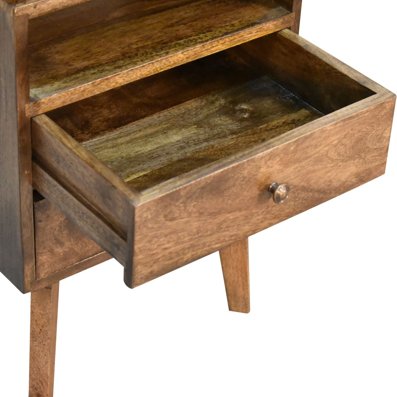 Platform Bedside Table 2 Drawer Chest Dark Finish Over  Mango Wood - CasaFenix