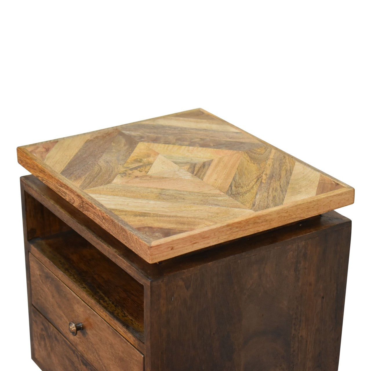 Platform Bedside Table 2 Drawer Chest Dark Finish Over  Mango Wood - CasaFenix