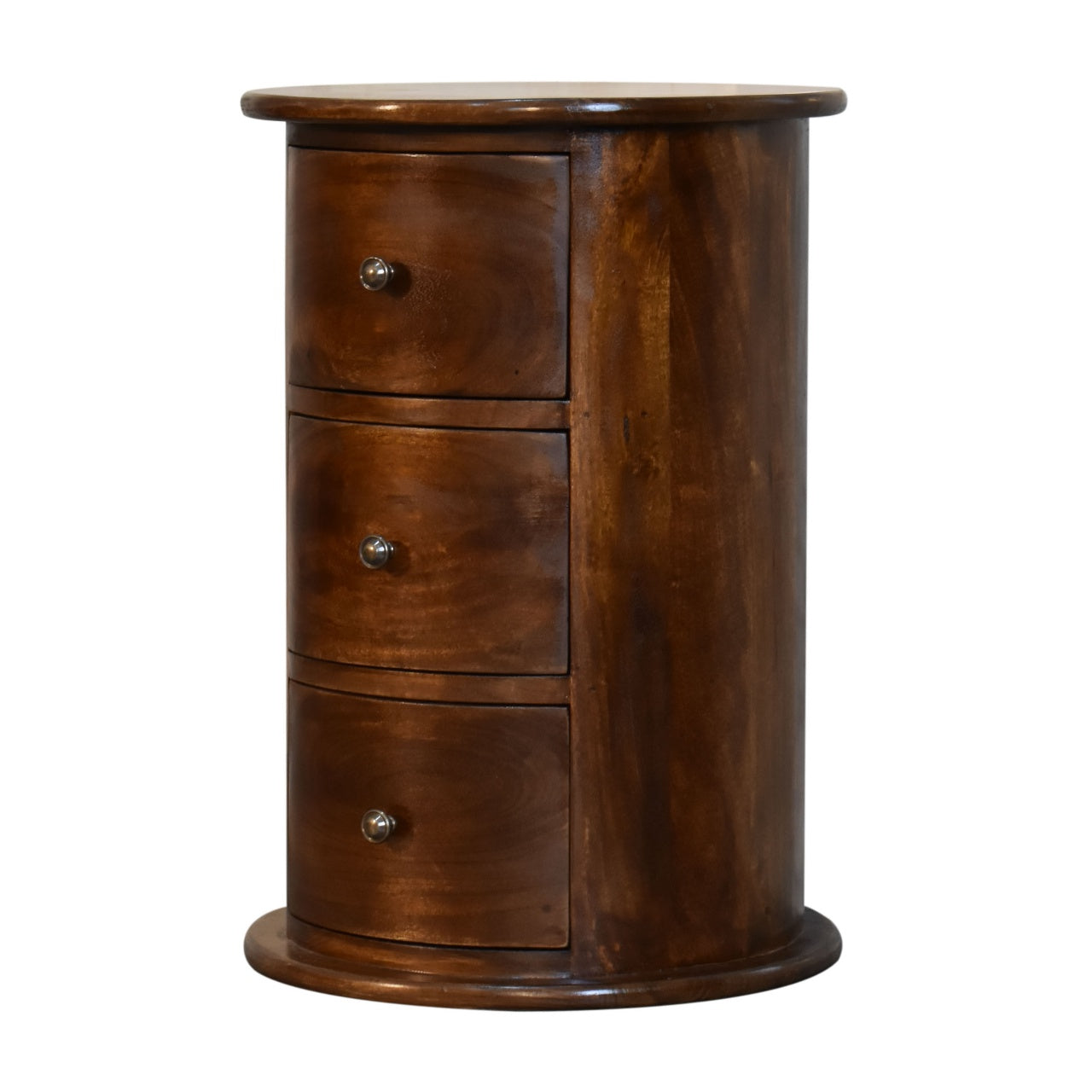 Chestnut Finish Over Solid Mango Wood 3 Drawer Drum Chest Bedside table - CasaFenix
