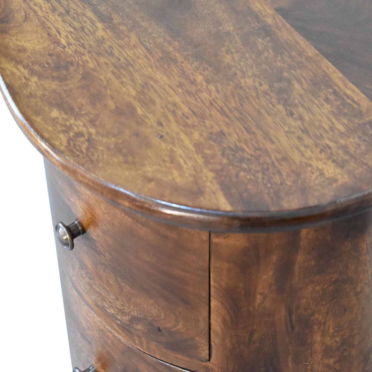 Chestnut Finish Over Solid Mango Wood 3 Drawer Drum Chest Bedside table - CasaFenix