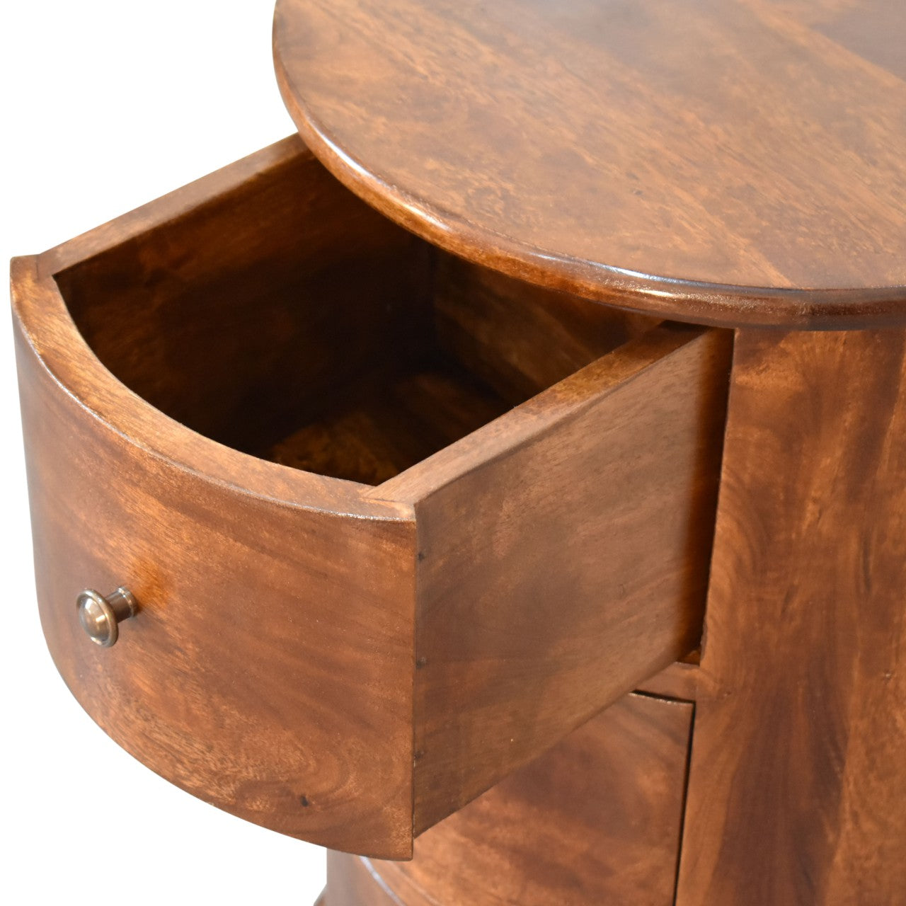 Chestnut Finish Over Solid Mango Wood 3 Drawer Drum Chest Bedside table - CasaFenix