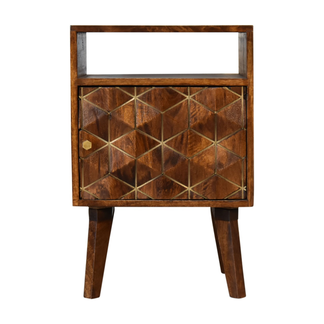 Samara 1 Door Bedside Table Chestnut Finish over Solid Mango Wood Bedside Cupboard - CasaFenix