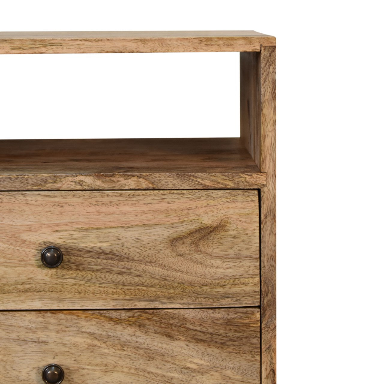Classic Oak-ish Bedside Table 2 Drawer Chest Solid Mango Wood - CasaFenix