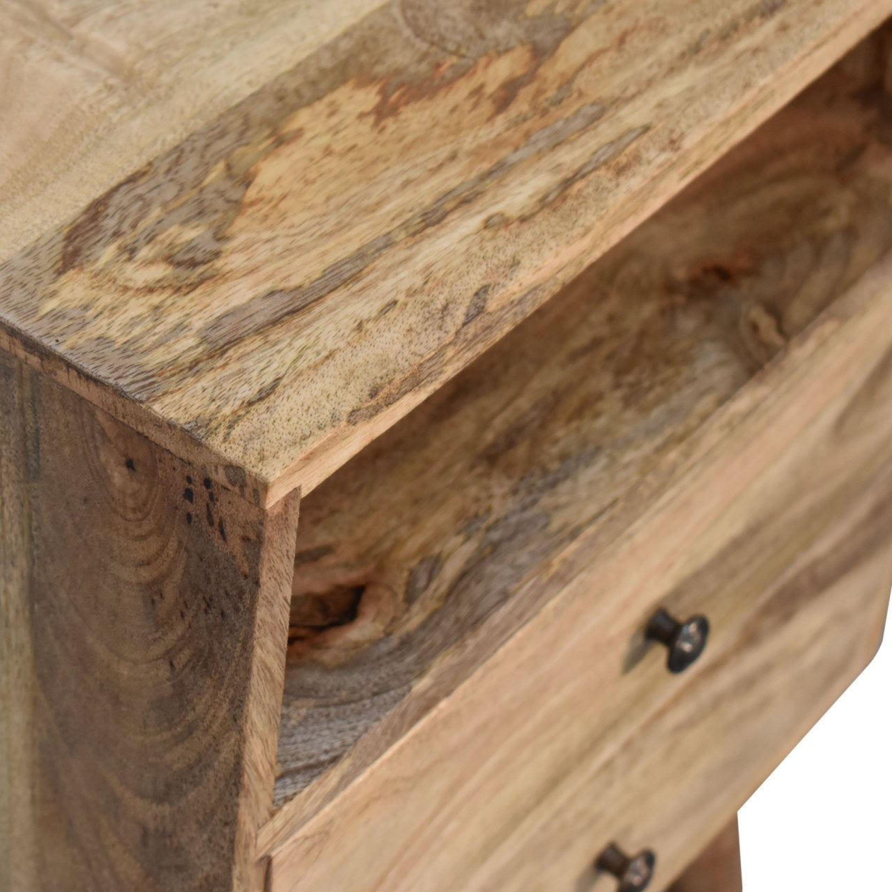 Classic Oak-ish Bedside Table 2 Drawer Chest Solid Mango Wood - CasaFenix