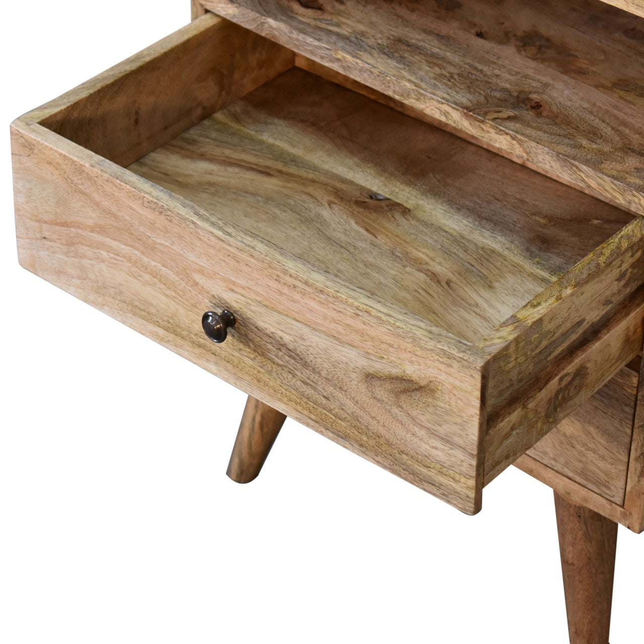 Classic Oak-ish Bedside Table 2 Drawer Chest Solid Mango Wood - CasaFenix