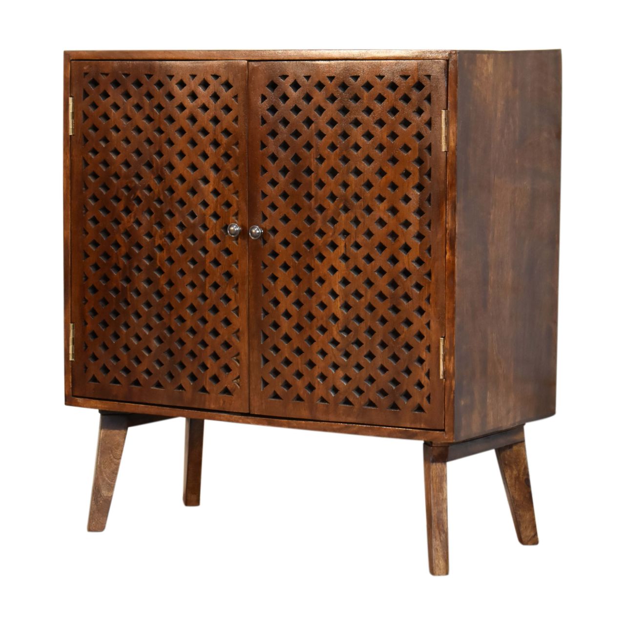 Arlo 2 Door Solid Mango Wood Cabinet with a Chestnut Finish Nordic Design - CasaFenix