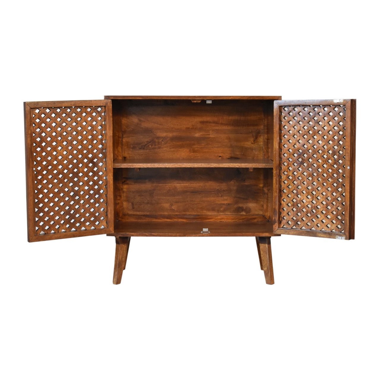 Arlo 2 Door Solid Mango Wood Cabinet with a Chestnut Finish Nordic Design - CasaFenix