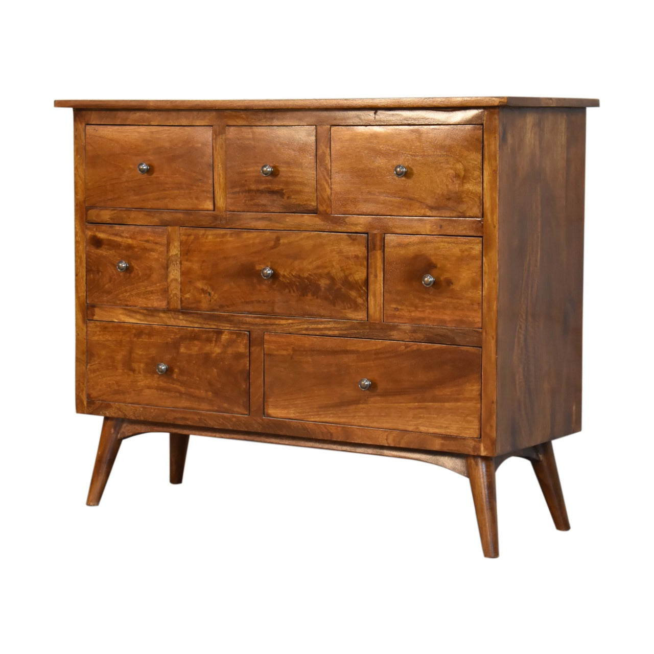 Chestnut Finish over Solid Wood 8 Drawer Chest Various Shaped Drawers - CasaFenix