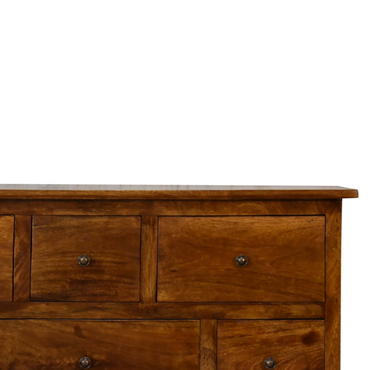 Chestnut Finish over Solid Wood 8 Drawer Chest Various Shaped Drawers - CasaFenix
