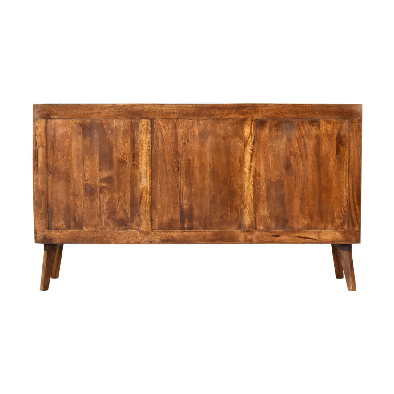 Zen Sideboard 2 Brass Metal Fronted Doors 3 Drawers Chestnut Finish - CasaFenix