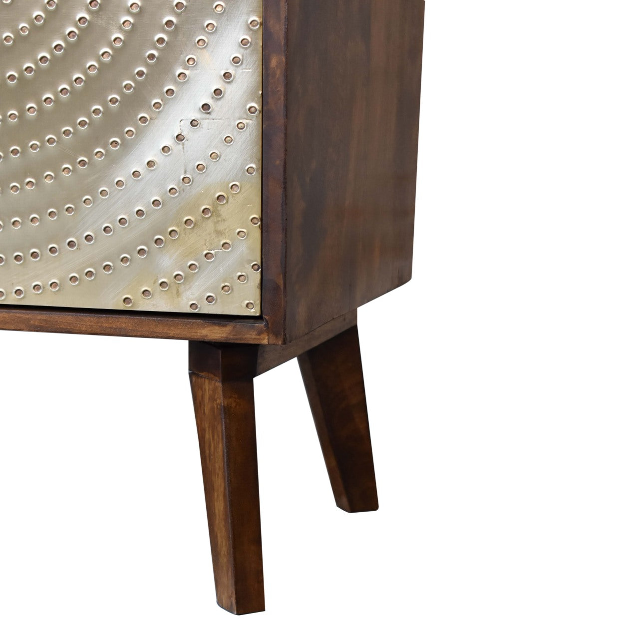 Zen Sideboard 2 Brass Metal Fronted Doors 3 Drawers Chestnut Finish - CasaFenix