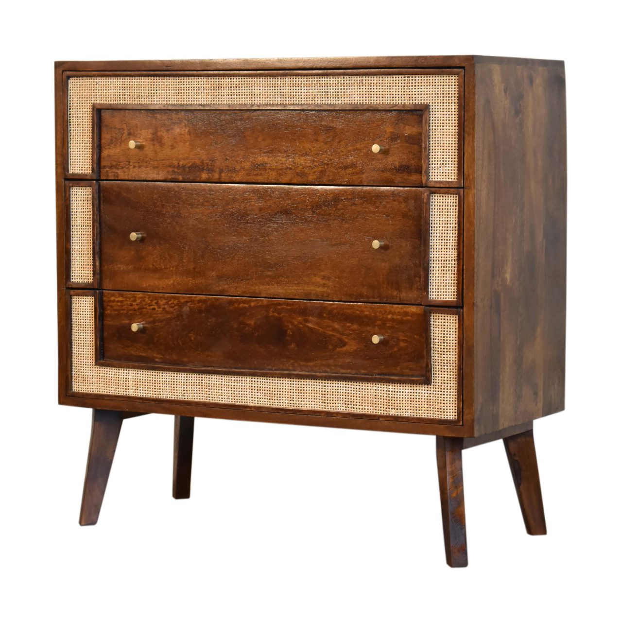 Chestnut Square Woven Inlay 3 Drawer Chest made with Solid Mango Wood - CasaFenix
