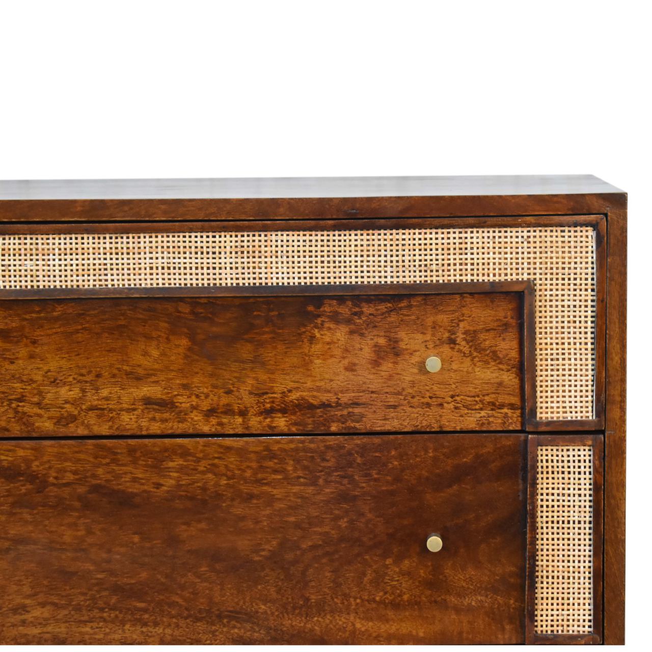 Chestnut Square Woven Inlay 3 Drawer Chest made with Solid Mango Wood - CasaFenix