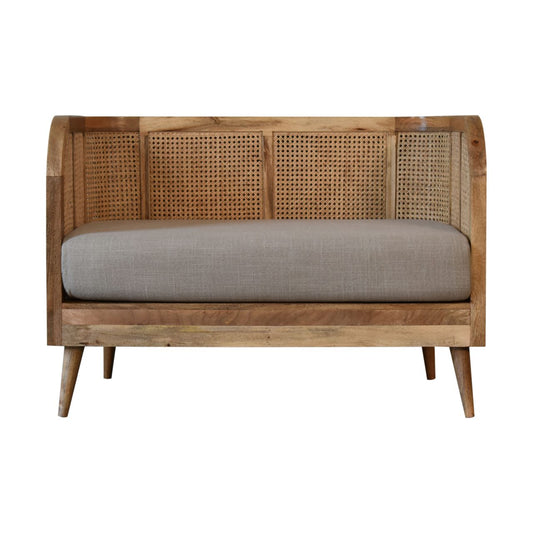 Grey Tweed Rattan 2 Seat Upholstered Conservatory Sofa Mango Wood Frame - CasaFenix