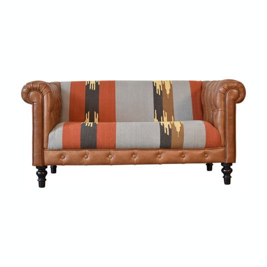 Durrie & Buffalo Leather Mixed 2 Seat Sofa Nordic Animal Print Design - CasaFenix