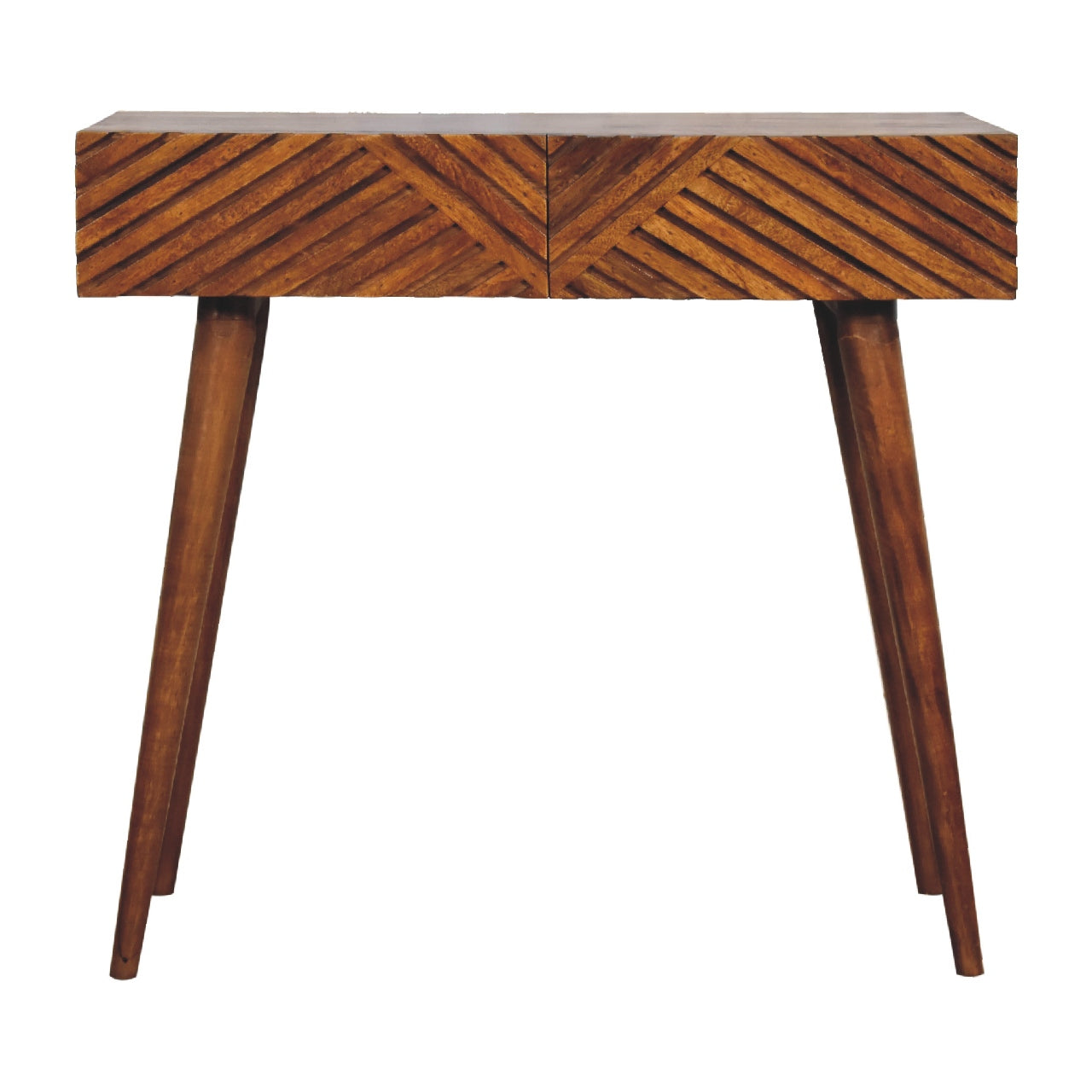 Chestnut Lille Console Table 2 Drawer Mango Wood Desk with Chestnut Finish - CasaFenix