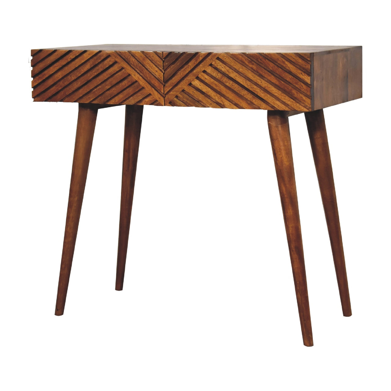 Chestnut Lille Console Table 2 Drawer Mango Wood Desk with Chestnut Finish - CasaFenix