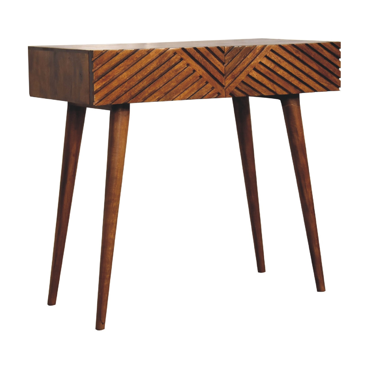 Chestnut Lille Console Table 2 Drawer Mango Wood Desk with Chestnut Finish - CasaFenix