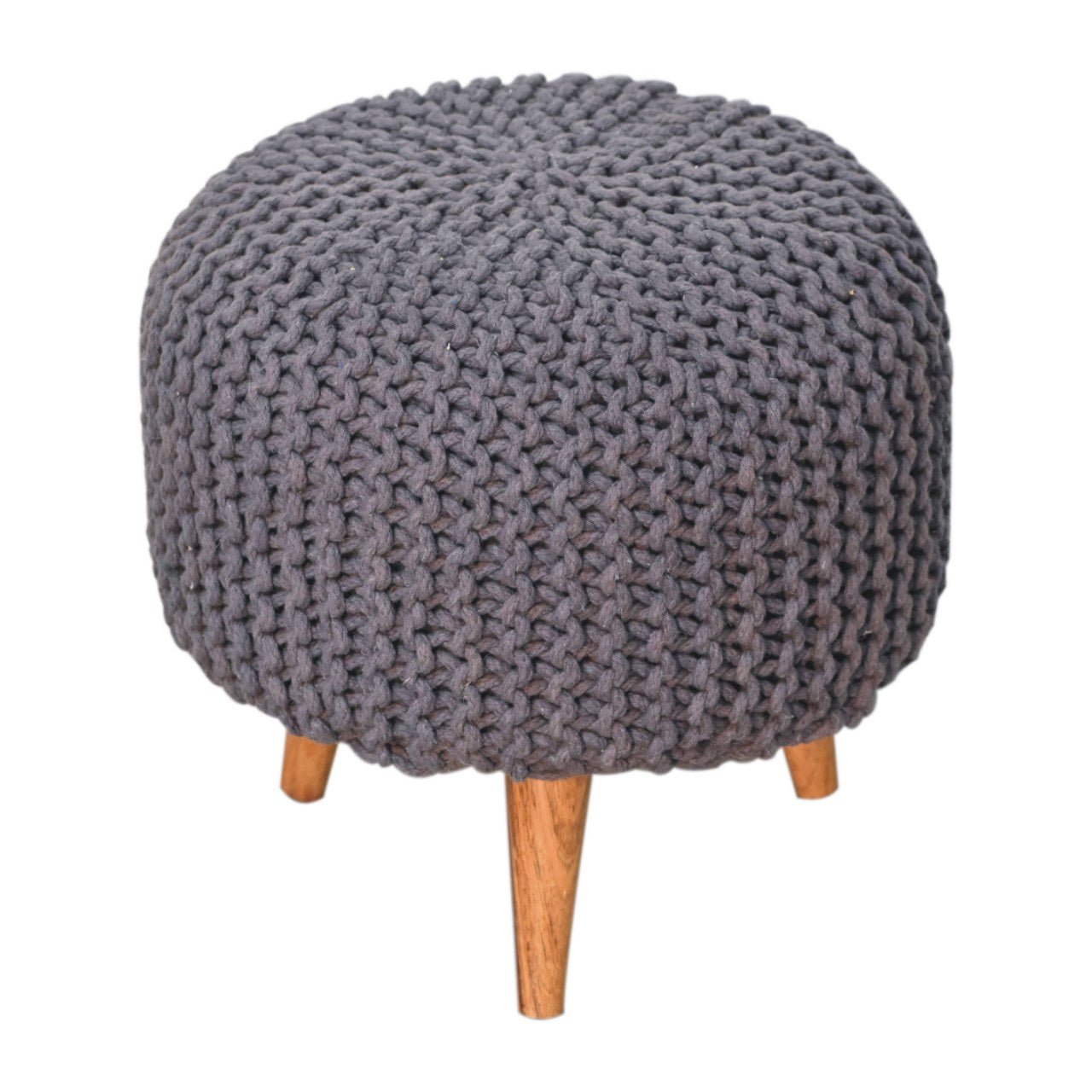 Keeva Grey Round Footstool - CasaFenix