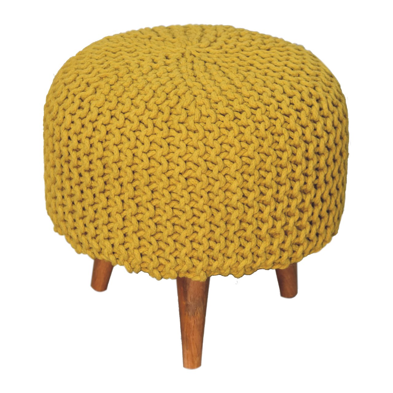 Keeva Mustard Round Footstool - CasaFenix