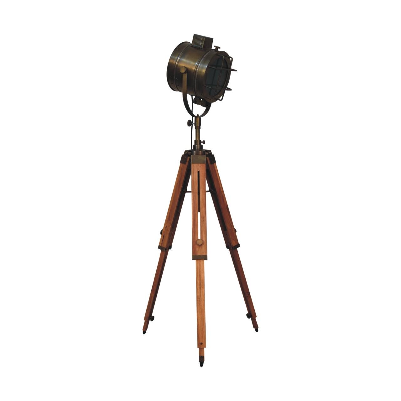 Caged Brass Antique Tripod Fold Spotlight Floor Lamp - CasaFenix