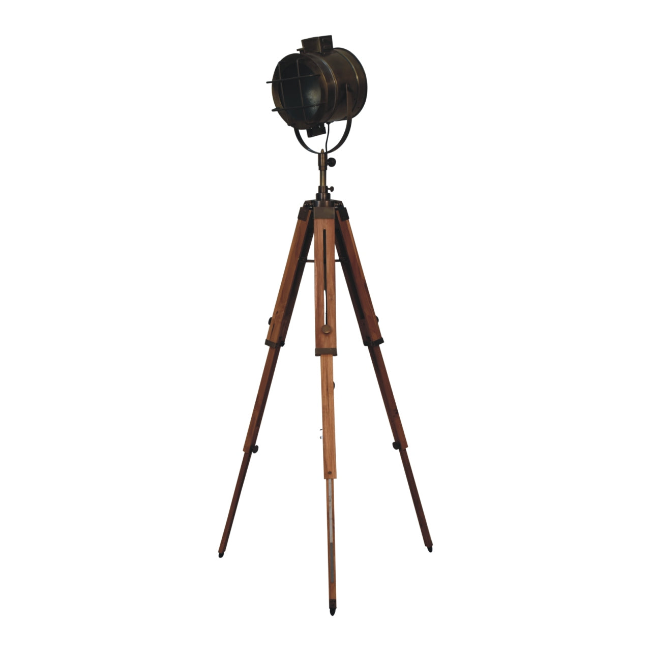 Caged Brass Antique Tripod Fold Spotlight Floor Lamp - CasaFenix
