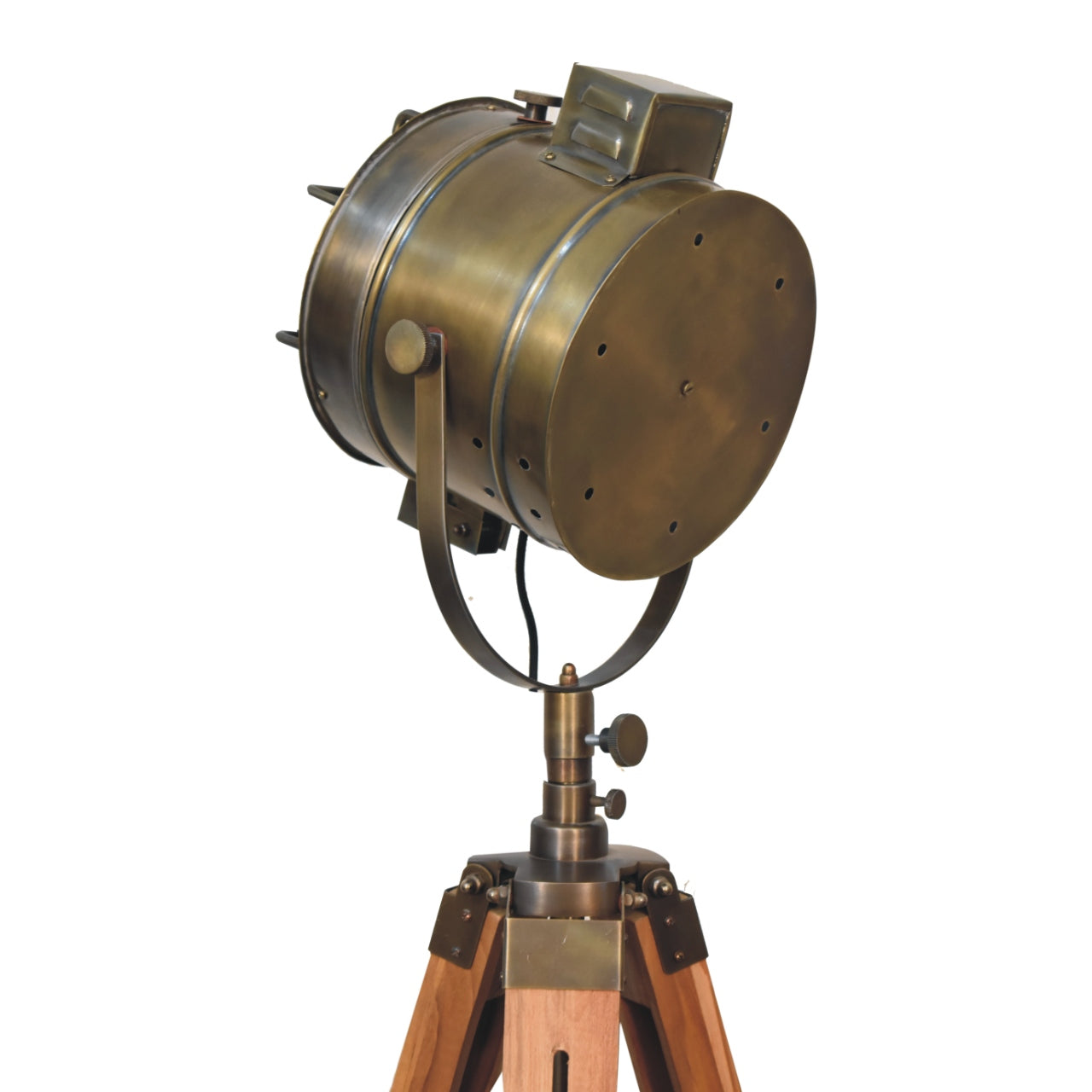 Caged Brass Antique Tripod Fold Spotlight Floor Lamp - CasaFenix