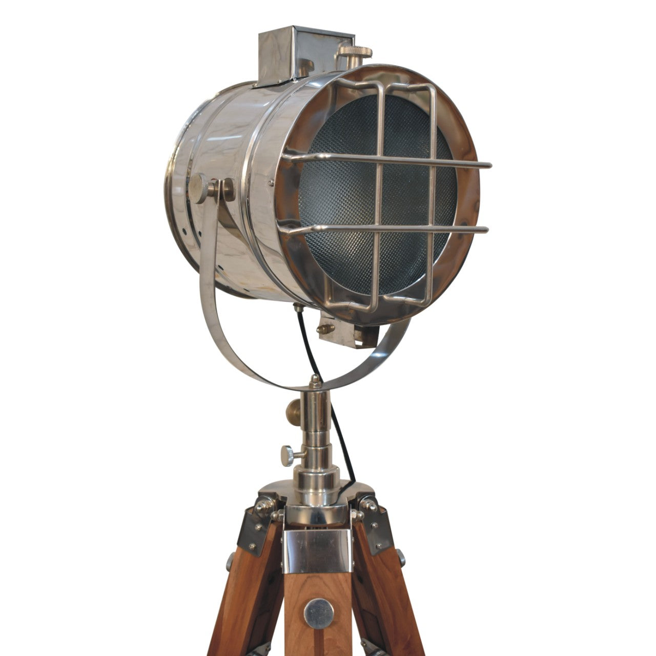 Caged Chrome Tripod Fold Spotlight Floor Lamp - CasaFenix