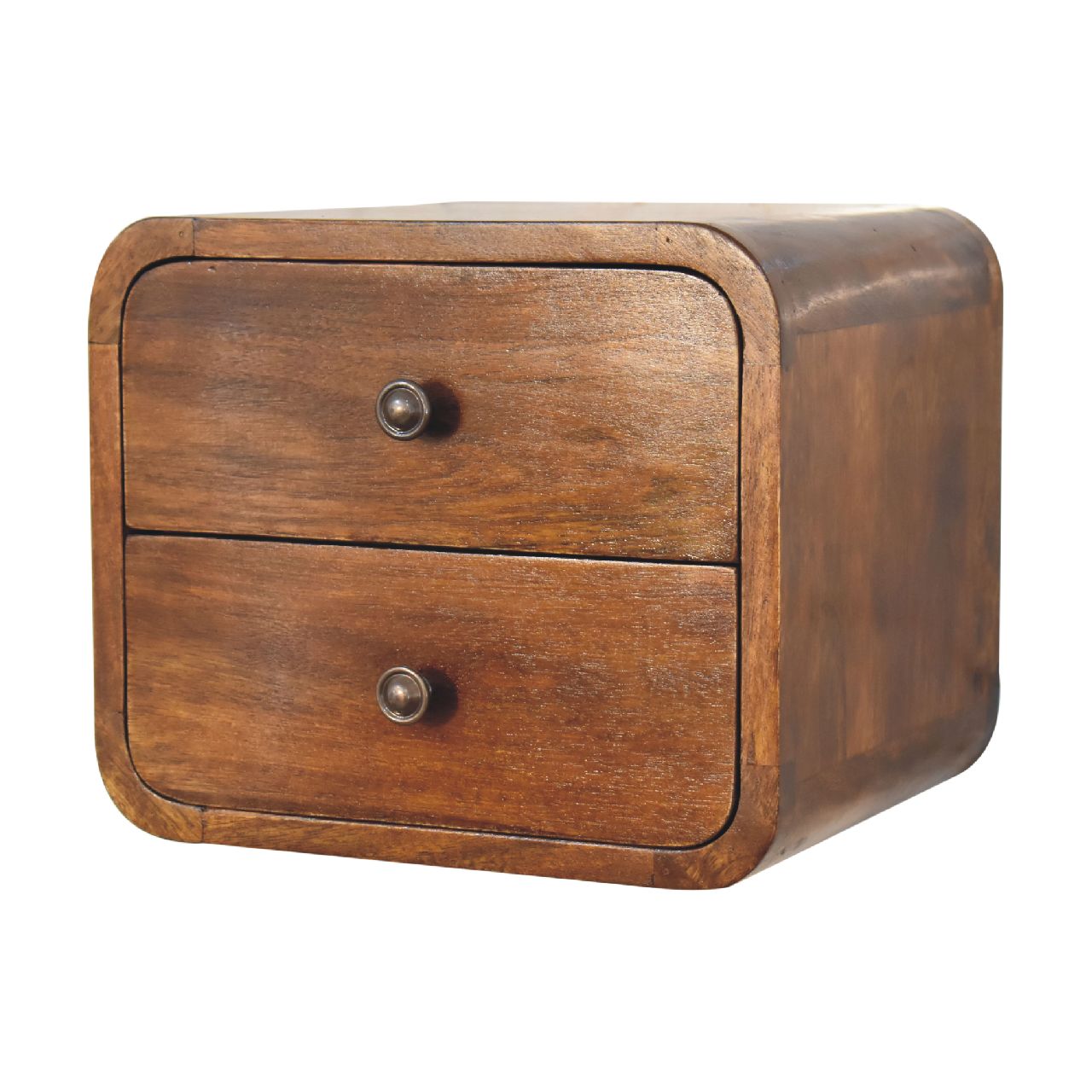 Mini Curved Chestnut Wall Mounted Nordic Bedside Chest - CasaFenix