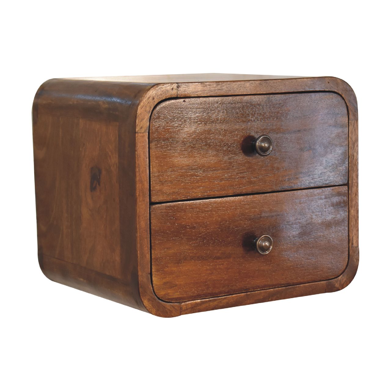 Mini Curved Chestnut Wall Mounted Nordic Bedside Chest - CasaFenix