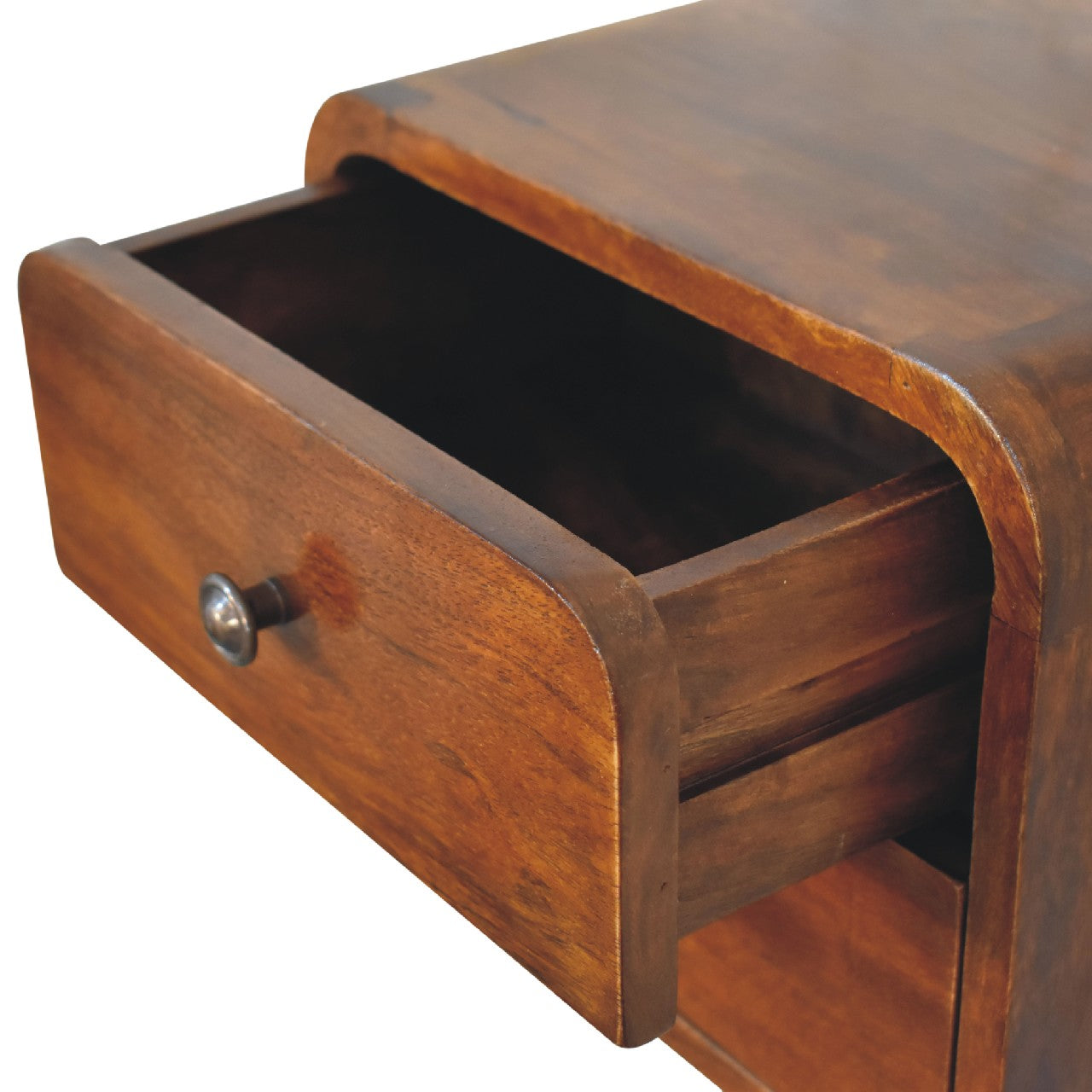 Mini Curved Chestnut Wall Mounted Nordic Bedside Chest - CasaFenix