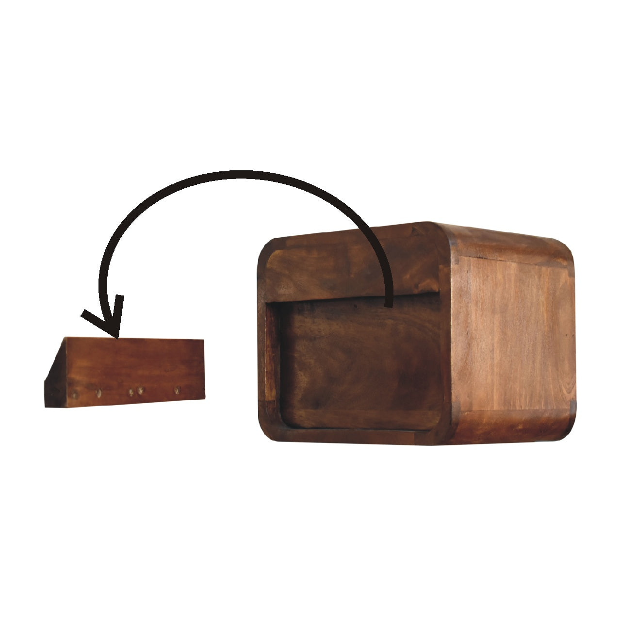 Mini Curved Chestnut Wall Mounted Nordic Bedside Chest - CasaFenix
