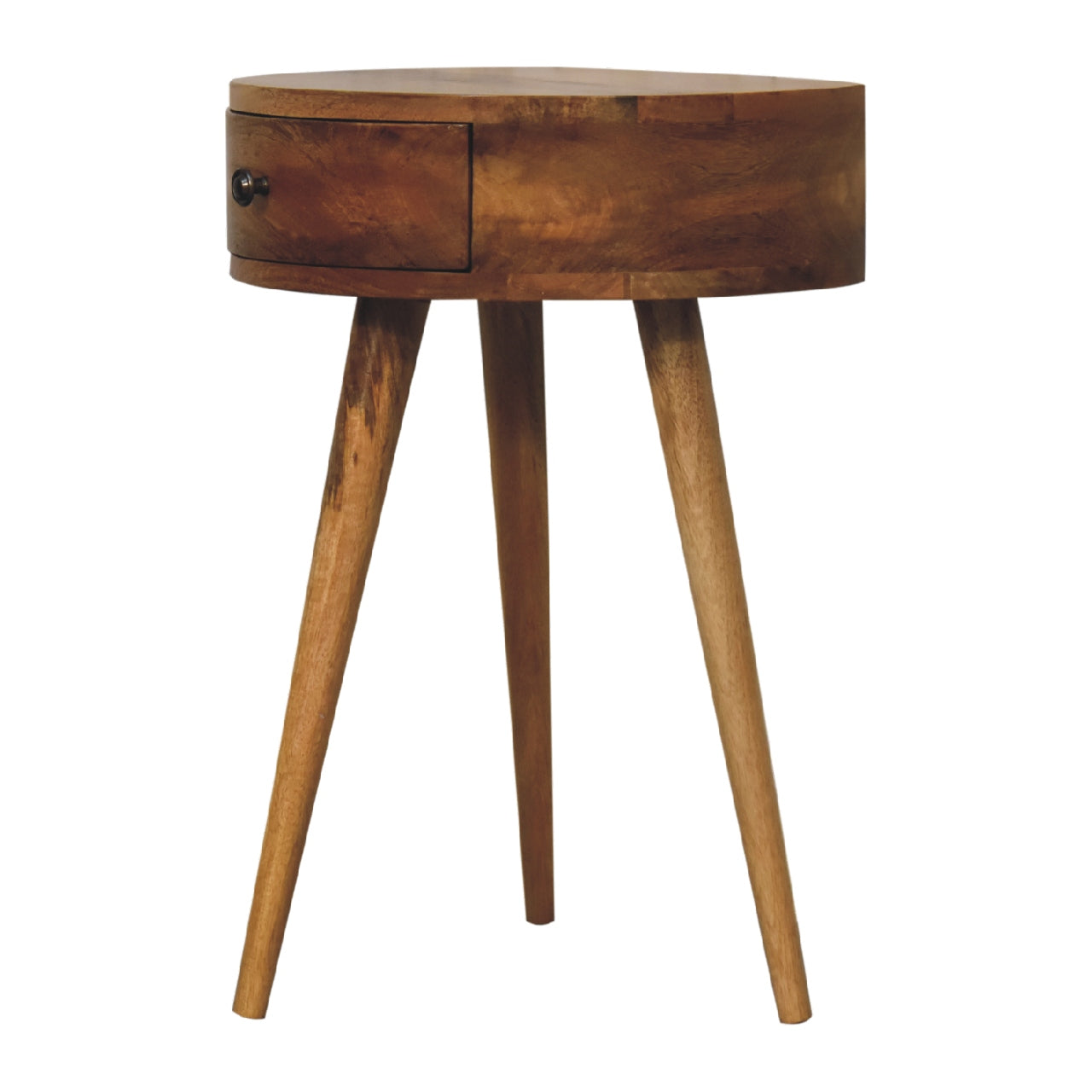 Nordic Oak-ish Circular Shaped 1 Drawer Bedside Chest - CasaFenix