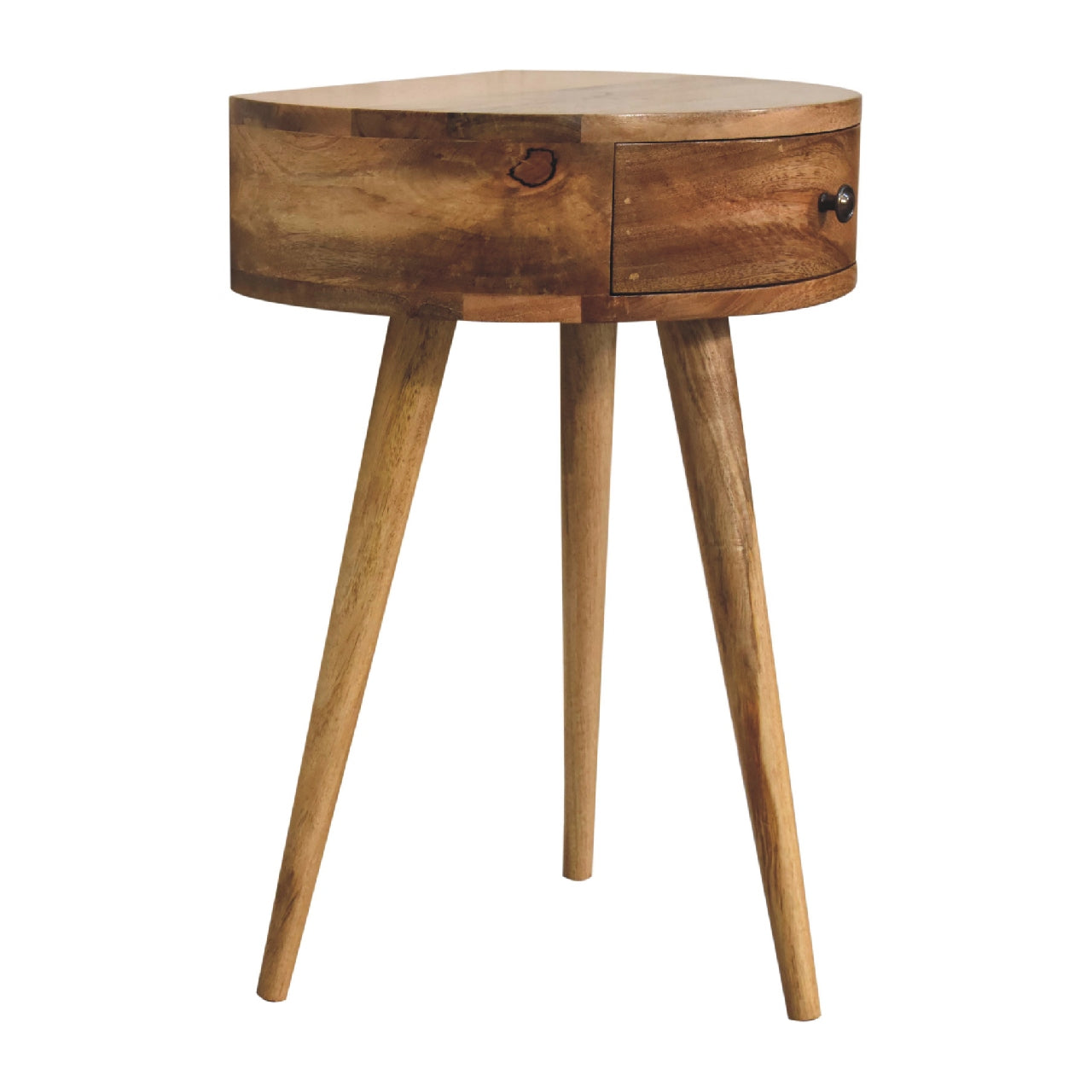 Nordic Oak-ish Circular Shaped 1 Drawer Bedside Chest - CasaFenix