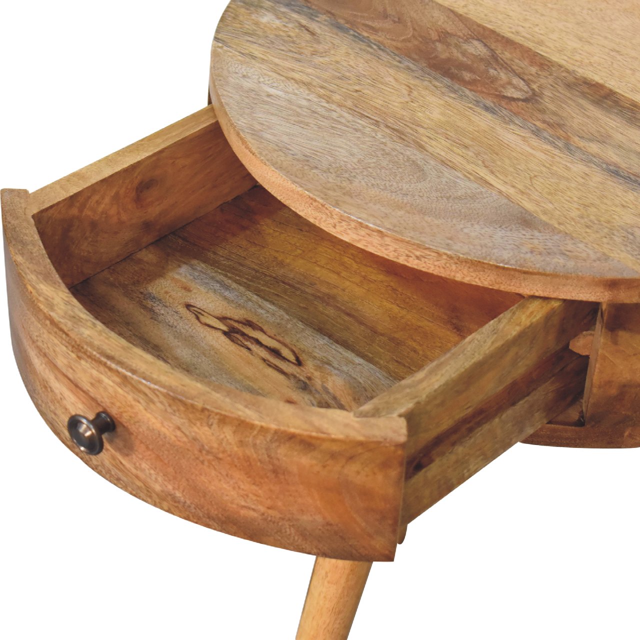 Nordic Oak-ish Circular Shaped 1 Drawer Bedside Chest - CasaFenix