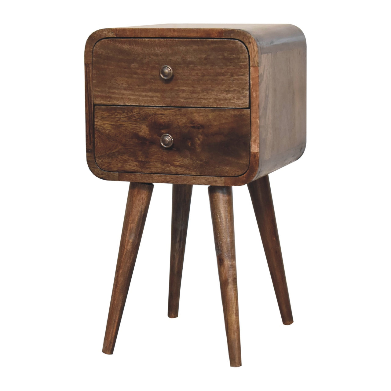 Mini Curved Grey Washed 2 Drawer Bedside Chest - CasaFenix