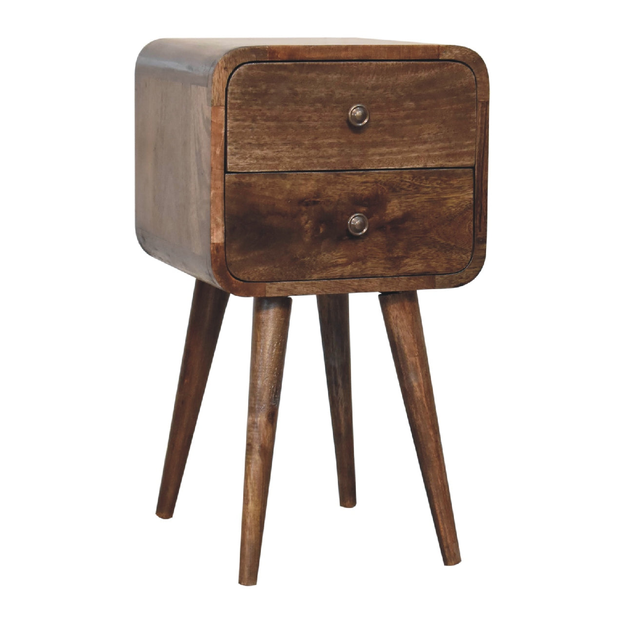 Mini Curved Grey Washed 2 Drawer Bedside Chest - CasaFenix